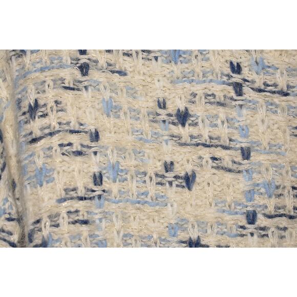 FRNCH NEW $92 Crewneck Metallic Multi-Yarn Knit Winter Sweater White Blue S/M - Picture 3 of 4